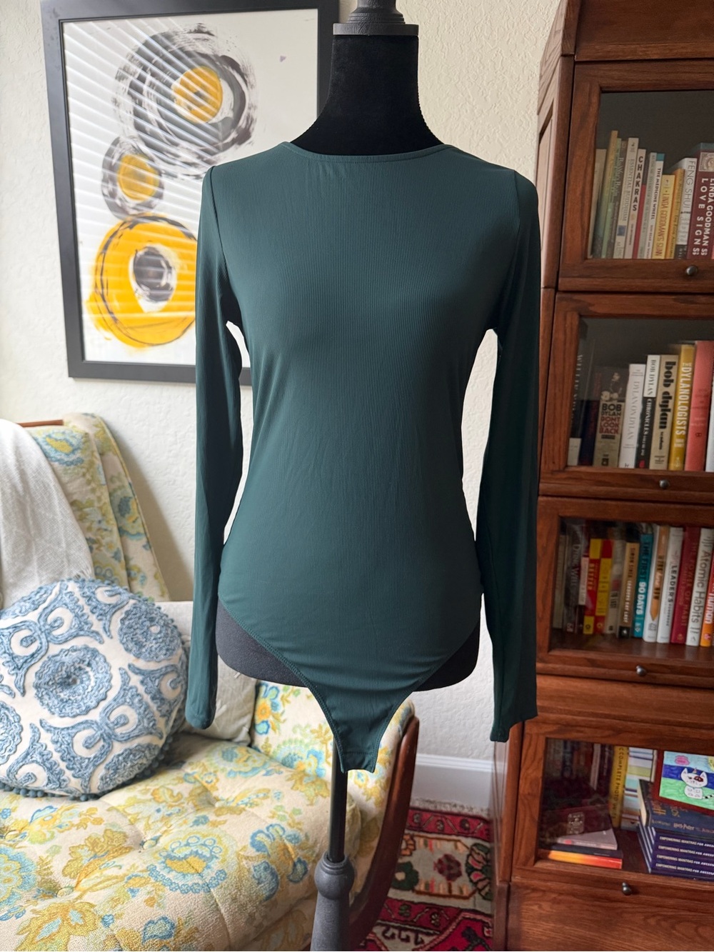 NWT Sunday Edition Ribbed Open Back Bodysuit Teal Green Size L